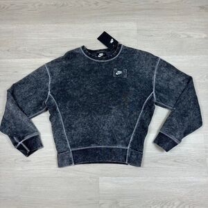 Nike Sportswear Crewneck Sweatshirt Womens XS Black Terry Acid Wash BV2798 010